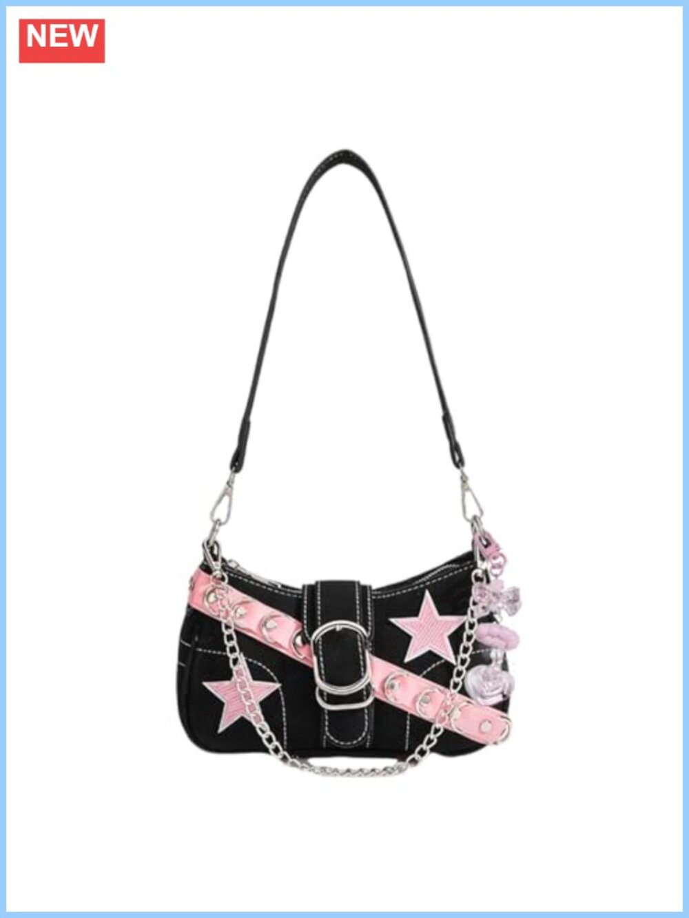 Y2K Star Pattern Shoulder Bag Grunge Punk Goth Purse Zipper Pouch